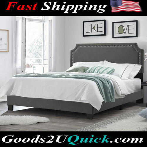 New Regal Upholstered Bed with Nail Trim Headboard For Bedroom - King