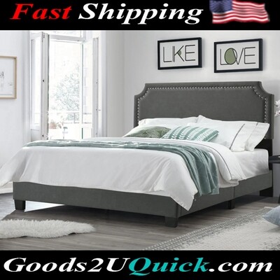 New Regal Upholstered Bed with Nail Trim Headboard For Bedroom - King