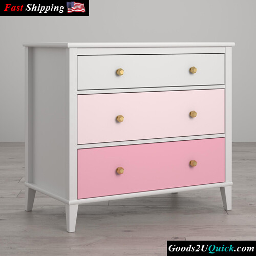 Monarch Hill Poppy White 3 Drawer Dresser - Pink Drawers