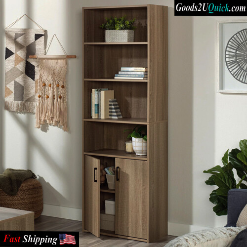 Beginnings Tall 4-Shelf Bookcase with 2 Doors, Storage Space In Your Home Summer Oak Finish