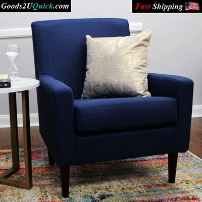Kinley Lounge Arm Chair, Navy Polyester Fabric Removable Seat Cushion Square Arm Design