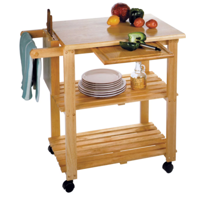 New Modern Wood Mario Utility Kitchen Cart - Natural Finish
