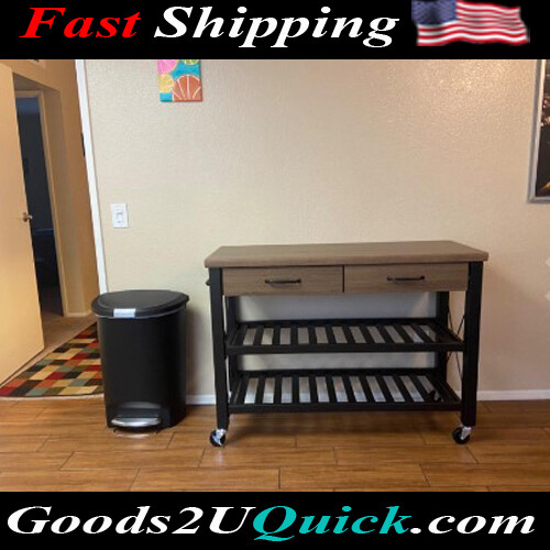 Santa Fe Kitchen Cart with Metal Shelves and TV Stand Feature