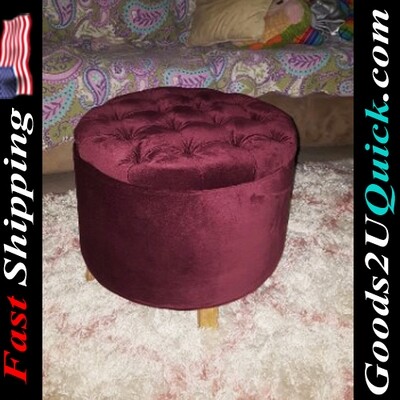Amelia Round Upholstered Storage Ottoman, Red/Espresso
