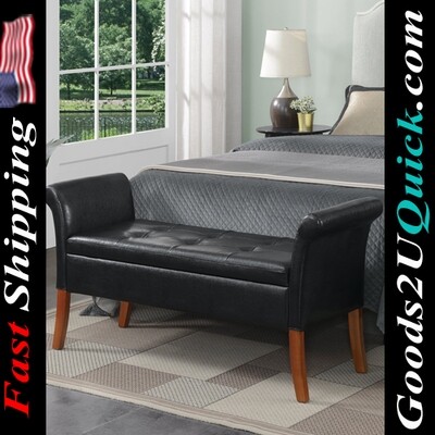 Designs4Comfort Garbo Storage Bench Ottoman - Black Faux Leather