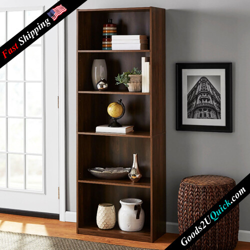Adjustable 5-Shelf Wood Bookcase Storage Shelving Book Wide Bookshelf Furniture
