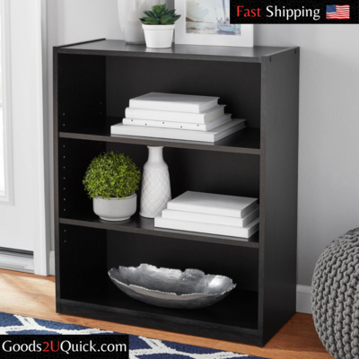 3 Shelf Wood Bookcase Wide Storage Display Book Bookshelf Adjustable Shelving