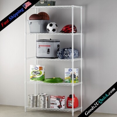 5-Shelf Wire Shelving Unit With Adjustable Feet Levelers - White | 36"W x 16"D x 72"H