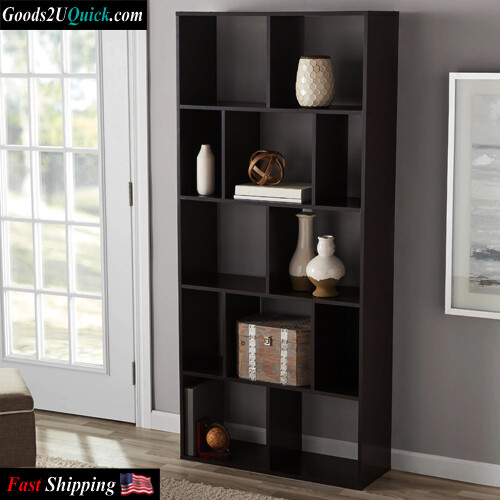 Tall Bookcase Open Bookshelf Modern 12 Cube Square Shelf Display Espresso NEW