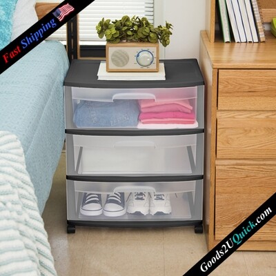 New Wide 3 Drawer Home Storage Organizer Cart - Black