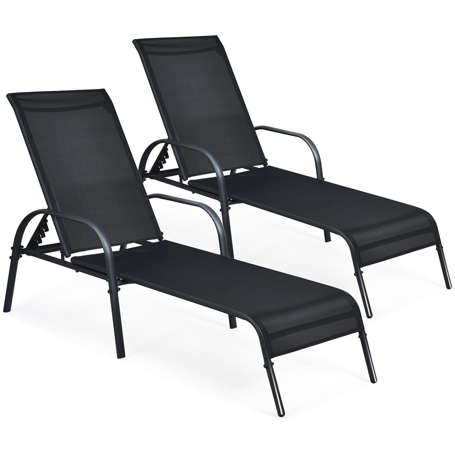 Set of 2 Patio Lounge Chairs Sling Chaise Lounge Recliner Adjustable