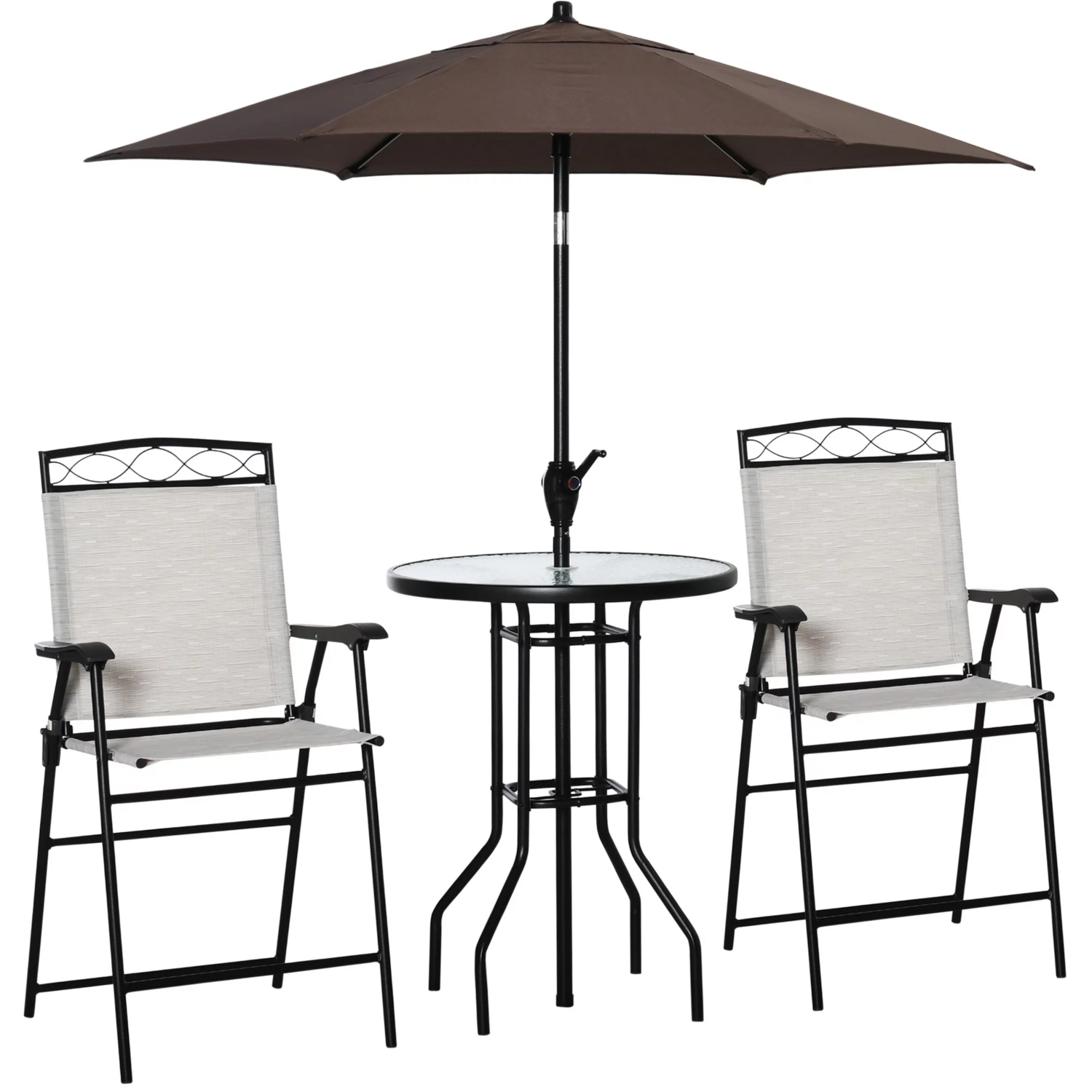 4 Piece Folding Outdoor Patio Pub Dining Table And Chairs Set With 6&#39; Adjustable Tilt Umbrella