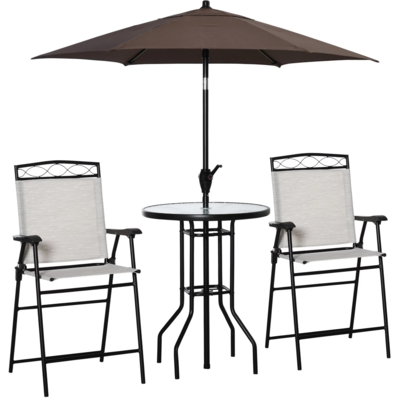 4 Piece Folding Outdoor Patio Pub Dining Table And Chairs Set With 6' Adjustable Tilt Umbrella