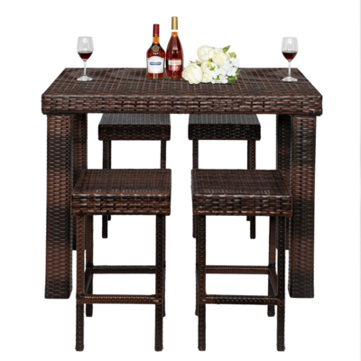 5 Pieces Outdoor High Top Table and Chairs, Patio Furniture High Top Table Set with Stools, Outdoor Bar Table Set Patio Bistro Set for Backyard Poolside Balcony 5 Pieces Outdoor High Top Table and Chairs, Patio Furniture High Top Table Set with Stools, Outdoor Bar Table Set Patio Bistro Set for Backyard Poolside Balcony