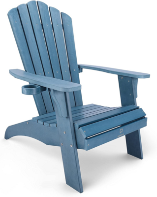 Oversized Poly Lumber Adirondack Chair with Cup Holder, All-Weather Chair for Fire Pit & Garden,Fade-Resistant Lounge Chair with 350lbs Duty Rating, 38L 30.25W 41.5H (Blue)