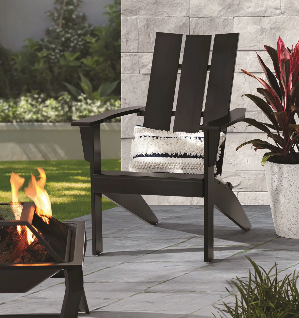 Wood Outdoor Modern Adirondack Chair, Black Color