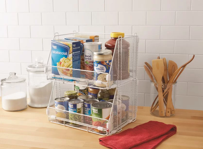 2-Pack Stackable Wire Mesh Storage Bins, 14.8 x 11.3 x 8.9 inches, White