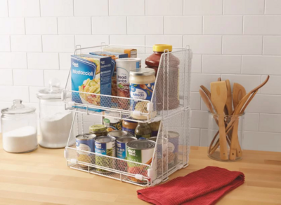 2-Pack Stackable Wire Mesh Storage Bins, 14.8 x 11.3 x 8.9 inches, White
