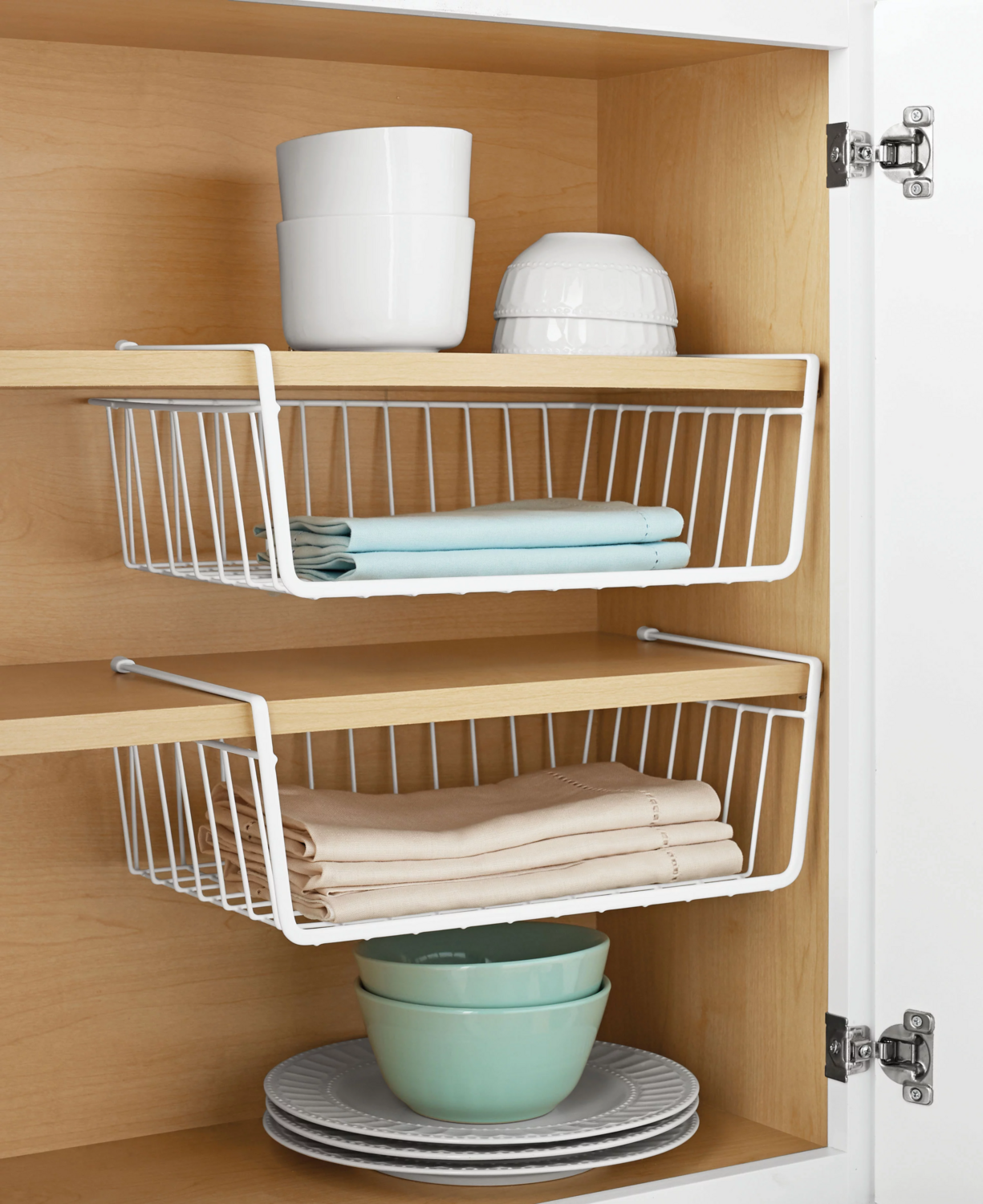 White Wire Under Cabinet Baskets - 2 Count - Measures 16x10.25x5.5 in