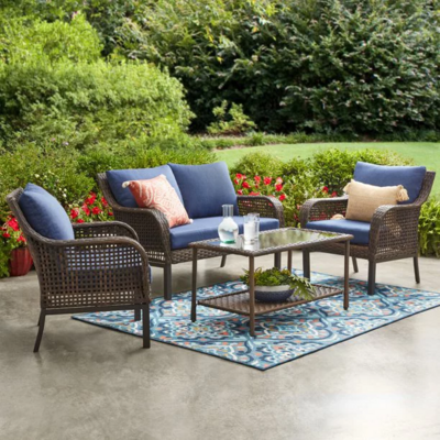 Tuscany Ridge 4 Piece Conversation Set, Blue Outdoor Paito Furniture