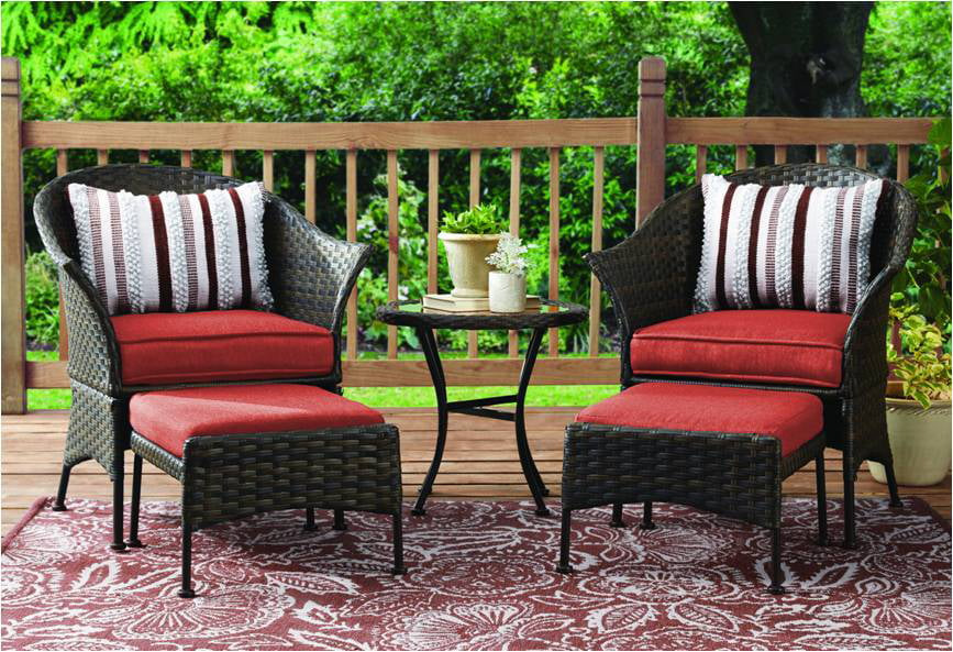 5-Piece Wicker Patio Conversation Set w/ Cushion Rust-resistant Steel Frame Red