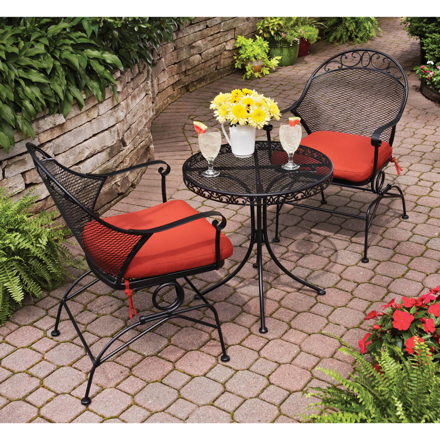 Outdoor Metal 3-Piece Bistro Set Patio Garden Water-Resistant Cushioned, Red NEW