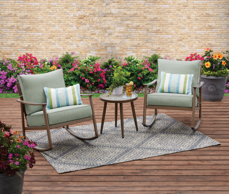 New Cushioned Roxbury 3 Piece Cushion Rocking Chair And Table Set Blue/Green