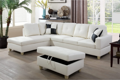 White Fine Funiture Sectional Sofa Set, 92A White Home Condo Couch Sofa