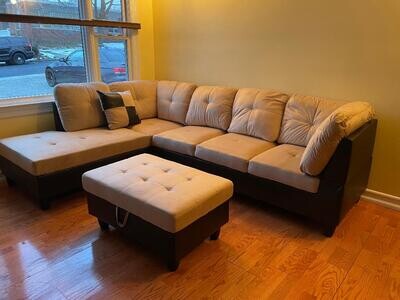 3 PCS Sectional Sofa Set, L-Shaped Sectional Couch 103&quot; W for Living Room, with Storage Ottoman and Matching Pillows