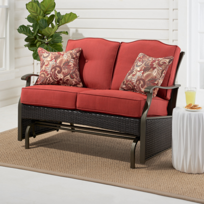 Patio Garden Furniture 2-Person Glider Rocker Loveseat W/ Plush Red Cushion and