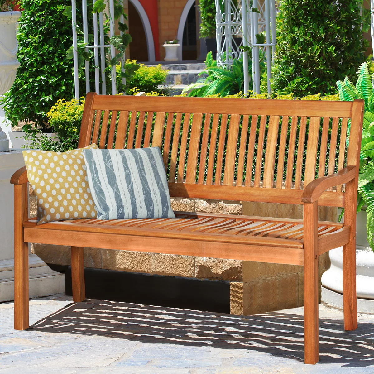 50&#39;&#39; Outdoor Garden Bench Loveseat 2-Person Seat Porch Armrest Chair Solid Wood