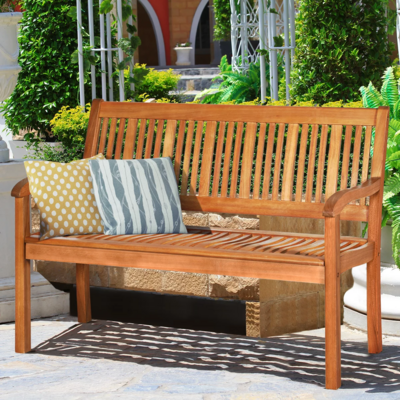 50'' Outdoor Garden Bench Loveseat 2-Person Seat Porch Armrest Chair Solid Wood