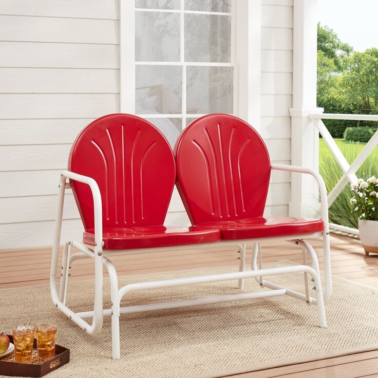 Retro Red Outdoor Steel Glider Meta Porch Garden Patio 2 Persons New