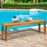 52&quot; Outdoor Acacia Wood Dining Bench Chair with Slatted Seat for Patio Garden