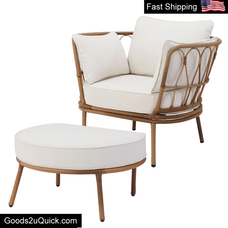 Outdoor Chair Cuddle Ottoman Set Willow Sage All-Weather Wicker Beige