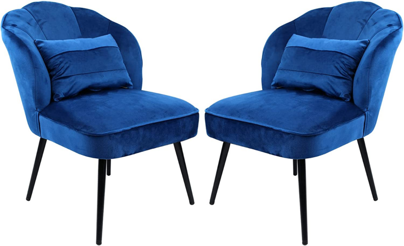 Set 2 Velvet Accent Chair Single Sofa Upholstered Leisure w/ Pillow Metal Legs