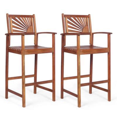 Goods2UQuick Set of 2 Bar Stools 29inch Acacia Wood Pub Chairs Outdoor w/ Armrests