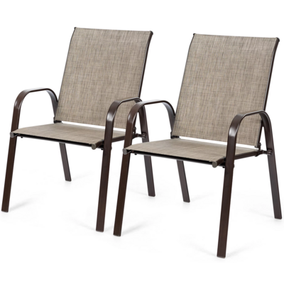 Set of 2 Patio Chairs Dining Chairs w/ Steel Frame Yard Outdoor Brown for garden
