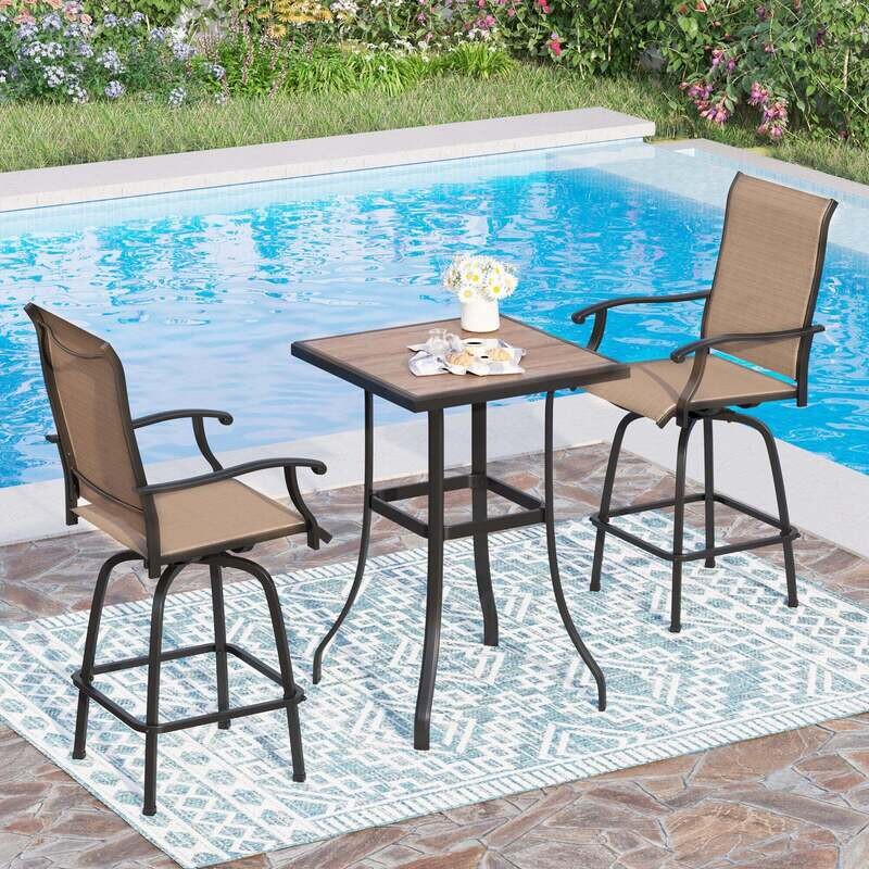 Goods2UQuick 3 Piece Swivel Bar Stools Set Outdoor Bar Height Patio Bistro Set Padded Seat