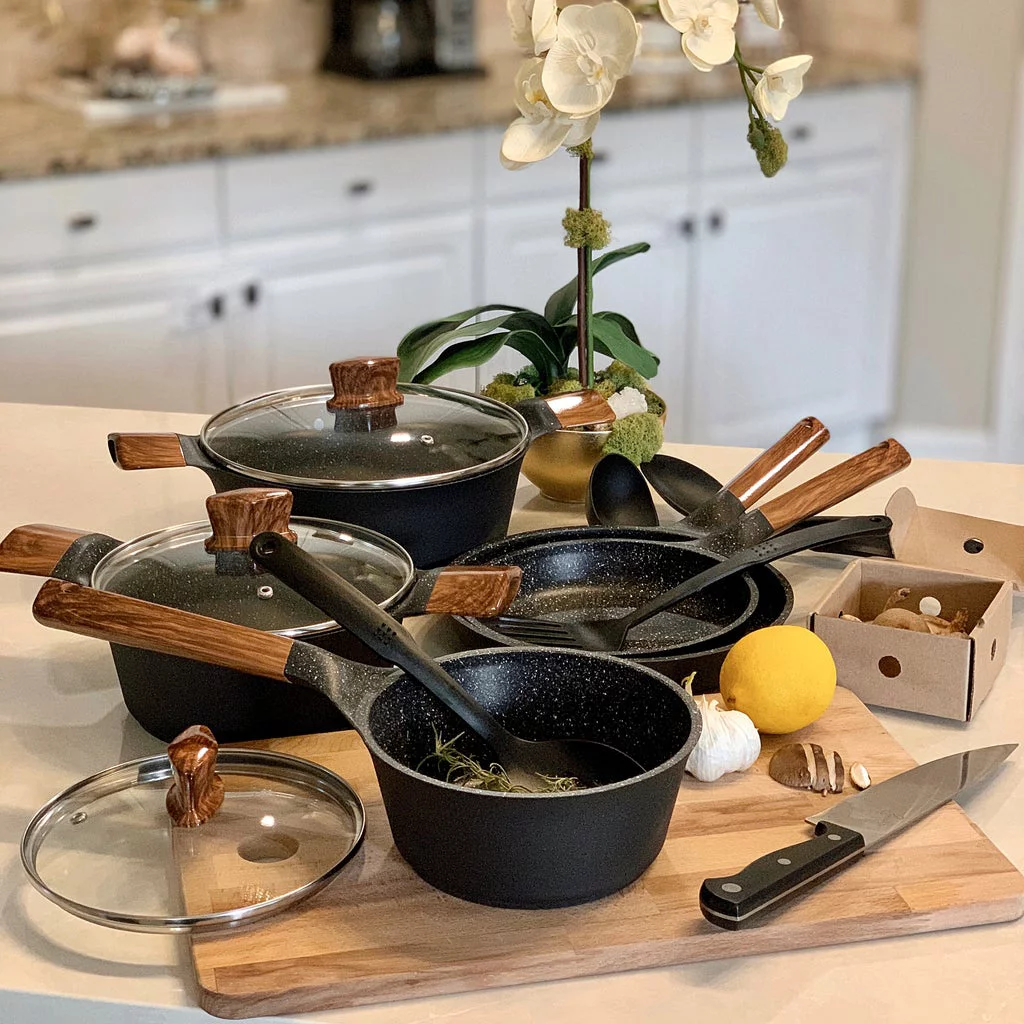12 Piece Nonstick Granite Coating Cookware Set Induction &amp;Electric Pots Pans Set