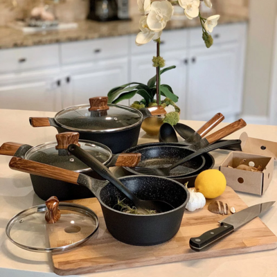 12 Piece Nonstick Granite Coating Cookware Set Induction &Electric Pots Pans Set