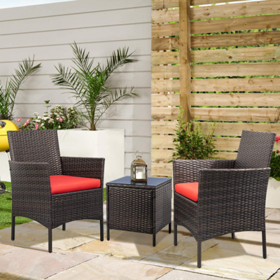 3 Pieces PE Rattan Sectional Patio Furniture Set Dining Set with Table Outdoor