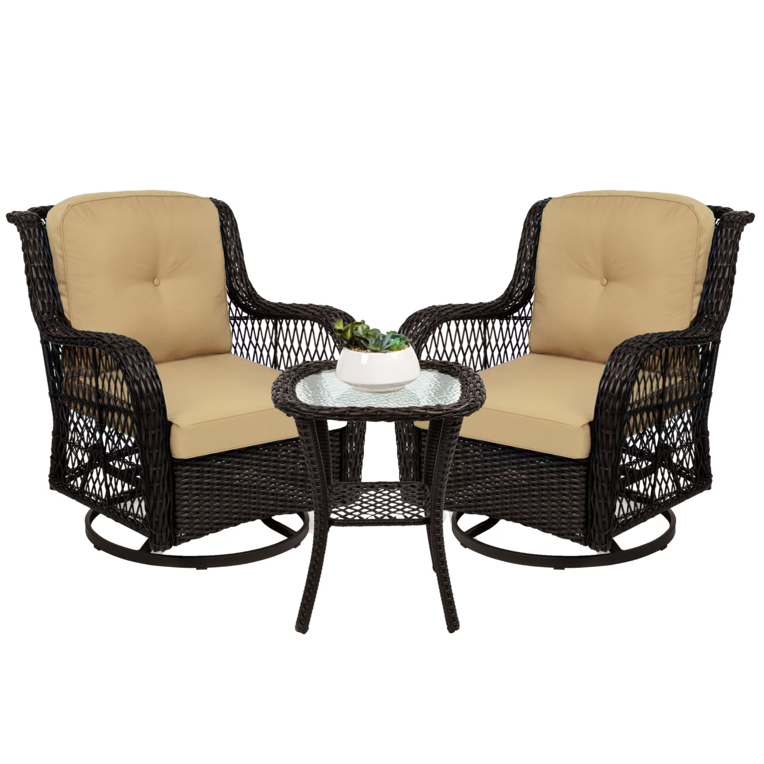 3 PCS Outdoor Swivel Rocker Patio Chairs Set Furniture Sofa Rattan Chair Wickers
