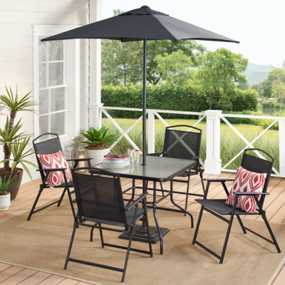 Albany Lane Durable 6-Piece Outdoor Patio Dining Set With Umbrella, Black New