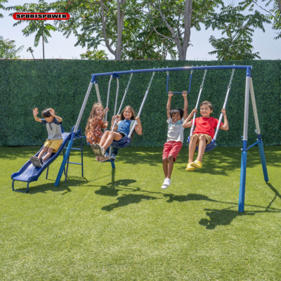 Sportspower Arcadia Metal Swing Set with 5ft Slide, Trapeze, 2 Person Glider Swing