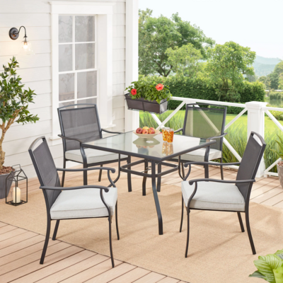 5 Piece Patio Dining Set Table Chairs Outdoor Kitchen Dinette Glass Top Square