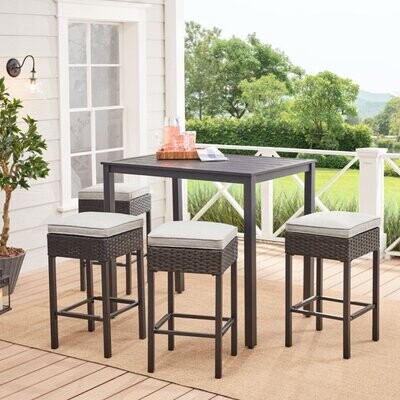 Outdoor Patio High Dining Set Wicker Chairs Table Cushions Garden Porch 4-Person