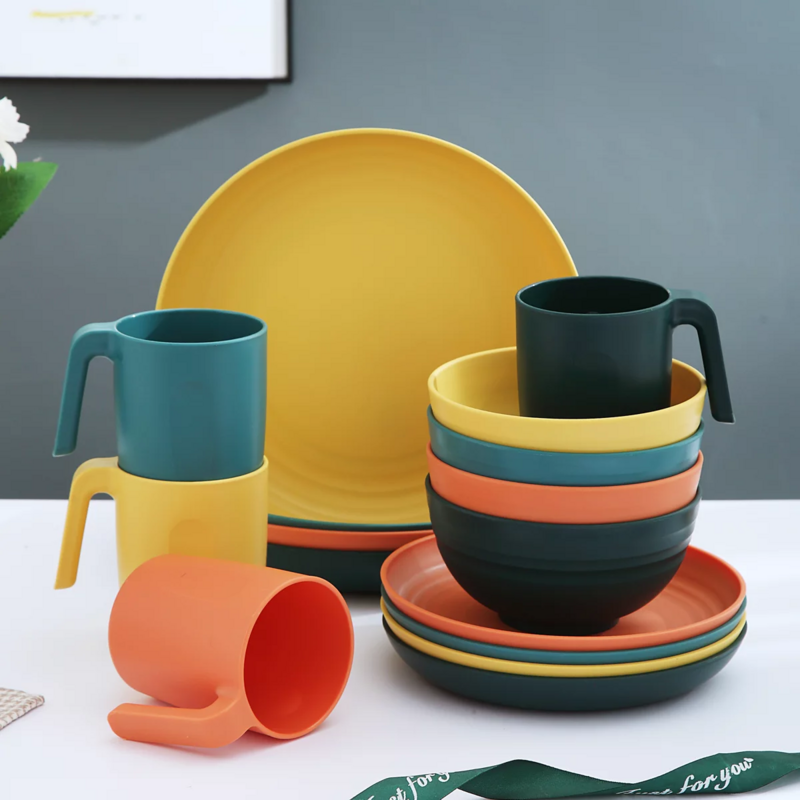 ReaNea Plastic Dinnerware Set of 16 Pieces, Unbreakable And Reusable Light Weight Plates Mugs Bowls Dishes Easy to Carry And Clean BPA Free Service For 4 ReaNea Plastic Dinnerware Set of 16 Pieces, Unbreakable And Reusable Light Weight Plates Mugs Bowls Dishes Easy to Carry And Clean BPA Free Service For 4