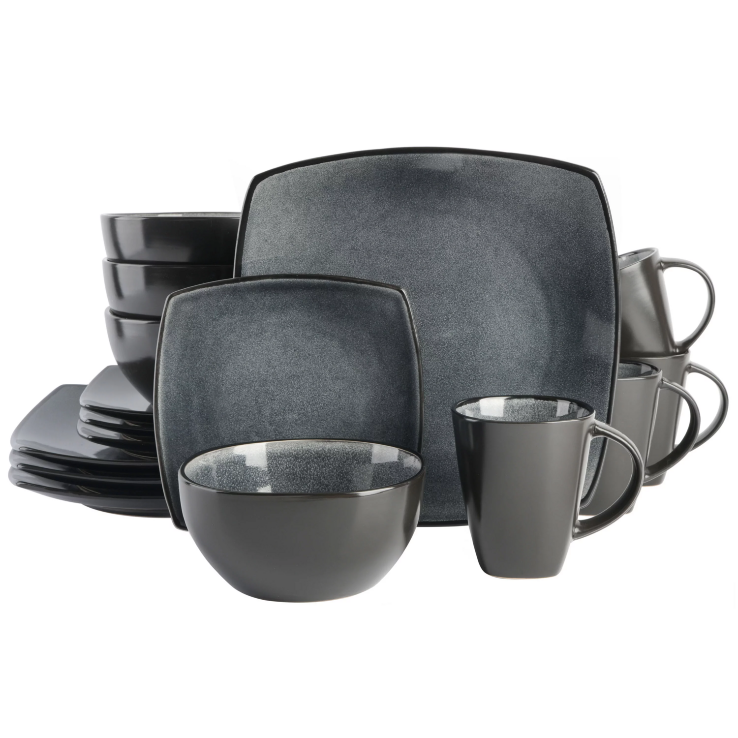 Gibson Soho Lounge Square 16-Piece Dinnerware Set - Carbon Gray