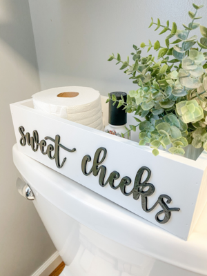 Sweet Cheeks | Funny Bathroom Decor | Toilet Paper Holder | Bathroom Decor | Wooden Bathroom Box, 3D Lettering | Housewarming Gift